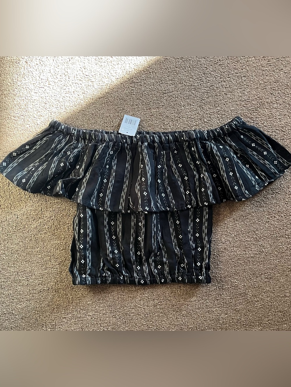 Saks Fifth Ave Black White Stripe Off The Shoulder Top